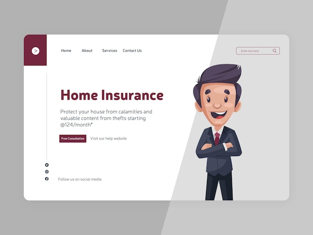 住宅保険テンプレートのランディングページのデザイン