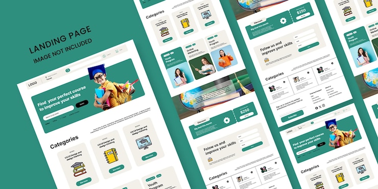 Vector landing page design for an online education platform