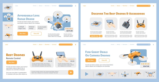 Design della pagina di destinazione impostato per la vendita online di droni