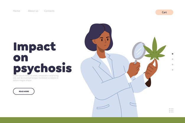 Vector landing page design template for online service studying medical marijuana impact on psychosis