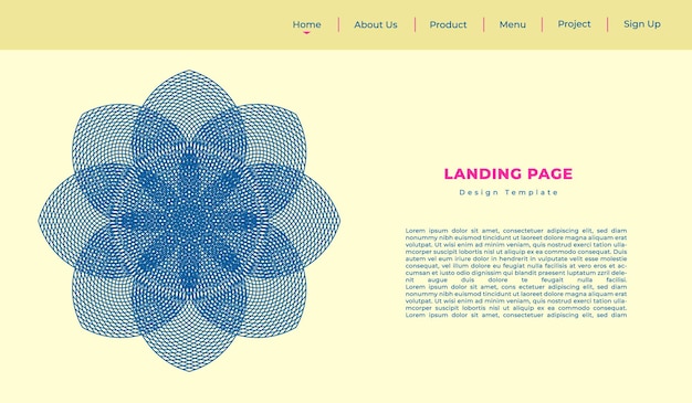 Landing page design with floral ornament for website interface. Blue flower backdrop.