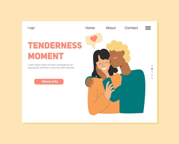 landing page design with love concept man kisses girl in cheek