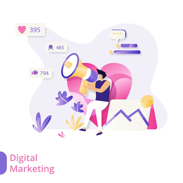 Landing page digital marketing векторные иллюстрации концепции, мужчины сидят и используют микрофоны