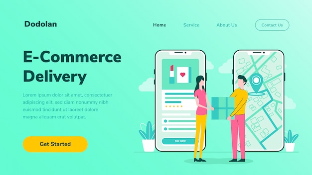 Landing page e-commerce delivery online shopping flat illustration