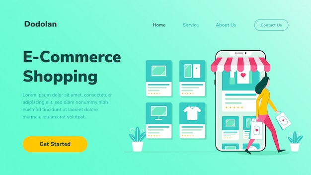 Vector landing page e-commerce online shopping flat illustration