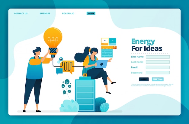 Landing page of energy for ideas.