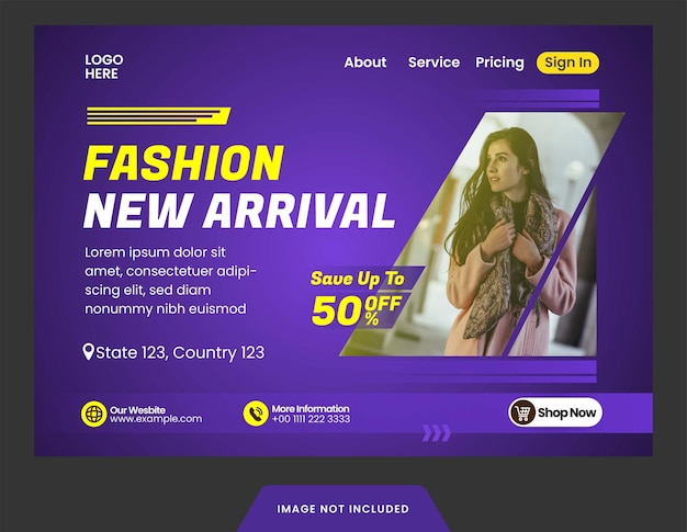 Vettore modello di shopping online di moda della pagina di destinazione con stile lussuoso e moderno