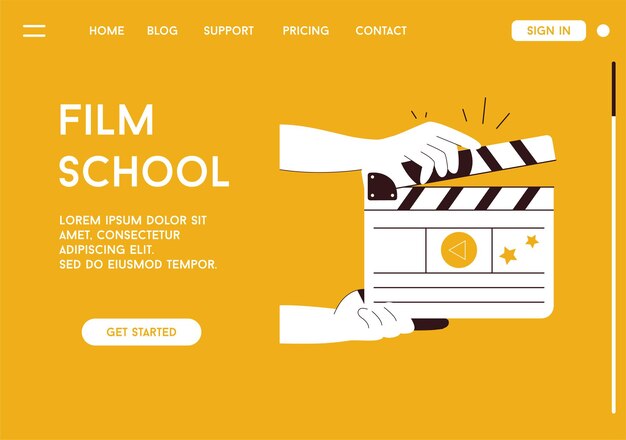 Landing page of film school concept