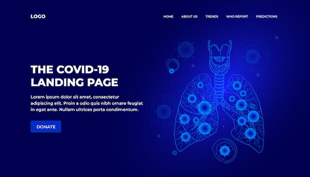 ベクトル covid-19ウイルスが肺に及ぼす影響のランディングページ