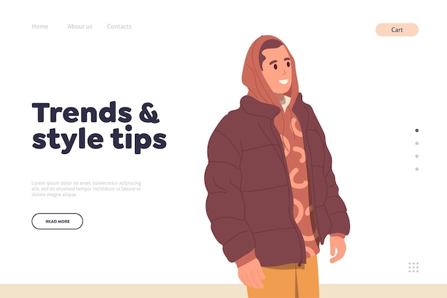 ベクトル 男性ファッション オンライン サービス e ショップ衣料品ブティック プロのスタイリスト会社のランディング ページ