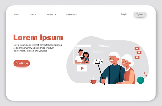 ランディングページの祖父母は、家族とのコミュニケーションとビデオリンクを介して話します
