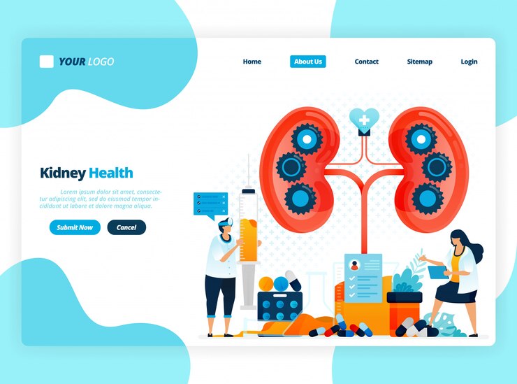 Landing page Illustration template for checking kidney health. diseases and disorders of kidney. checking and handling for internal organs
