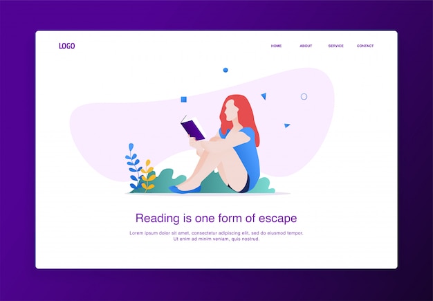 Landing page illustration of women reading a book sitting on the ground