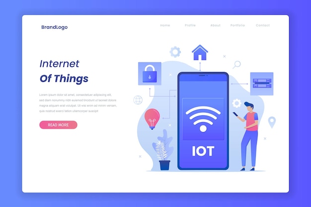 Landing page of internet of things concept. 