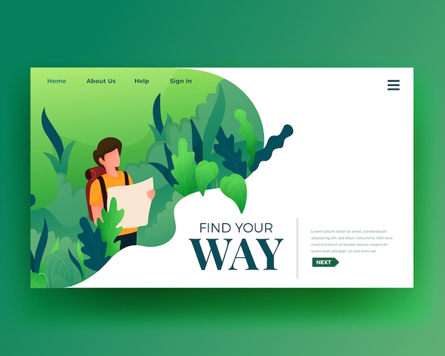 Vector landing page landing page of character walk at forest