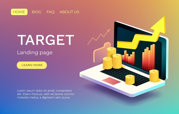 Landing page laptop trading website banner message Vector