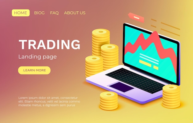 Vector landing page laptop trading website banner message vector