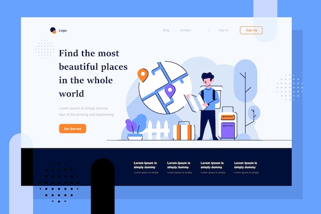 Vector landing page lifestyle travel explore destination vacation maps backpacker flat outline design style