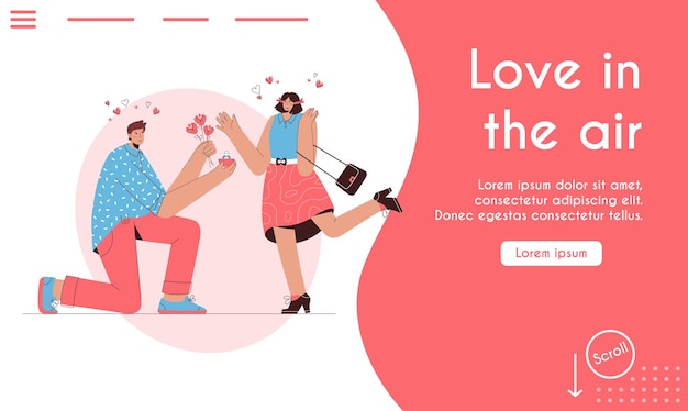 Vector landing page of love is in the air concept