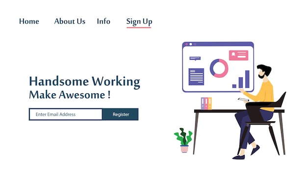 ランディングページ男作業ベクトルテンプレートデザインイラスト