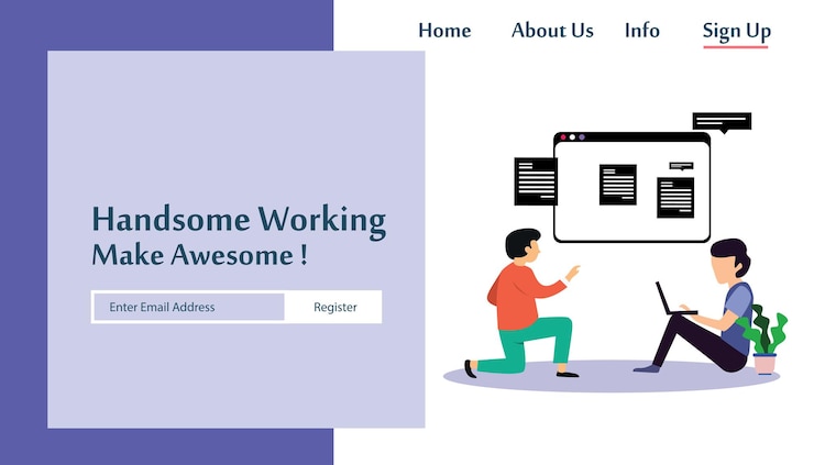 Vector landing page man working vector template design illustration