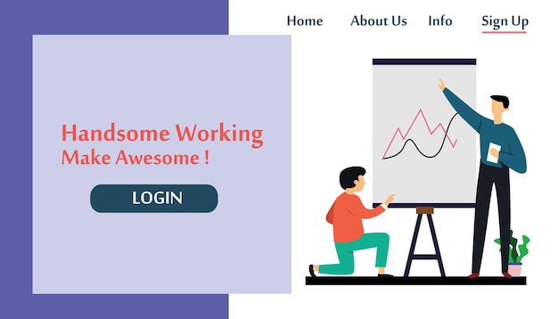 Landing page man working vector template design illustration