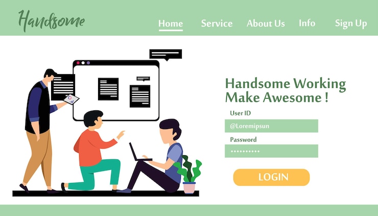 Vector landing page man working vector template design illustration