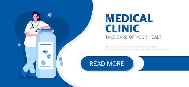 La pagina di destinazione del sito web della clinica medica è un'operaia medica femminileil concetto di medicina