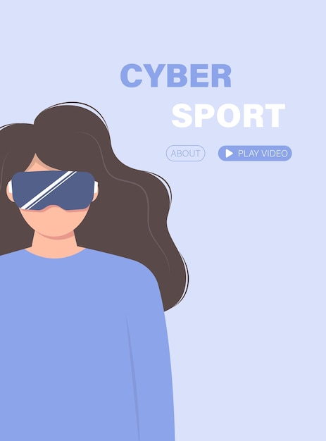 Landing page meta version game or application Cyber girl in VR glasses