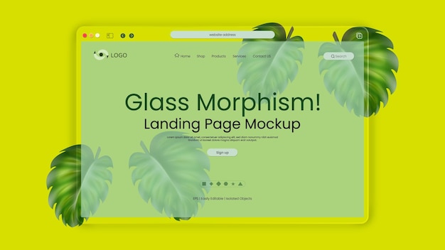 Vector landing page mockup abstract transparent liquid effect on peridot yellow color background template