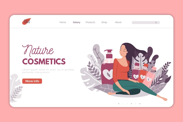 Vector landing page for nature cosmetics promotion