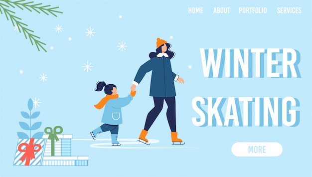Landing Page Offer Winter Skating under Snowfall