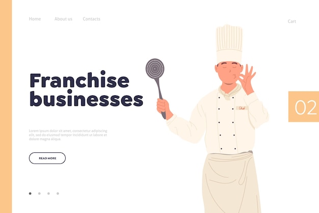 Landing page offering franchise businesses for professional restaurant development and growth