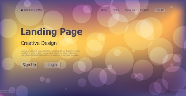 Vector landing page one page creative bokeh website web page design vector