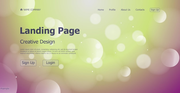 Landing page one page creative bokeh website web page design vector