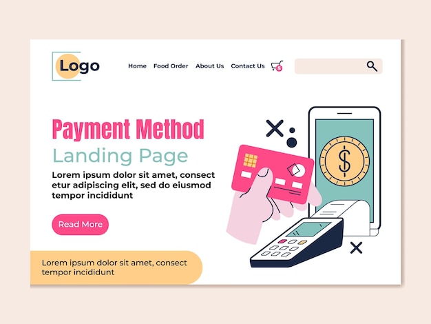 Landing page payment method online order and delivery flat vector design