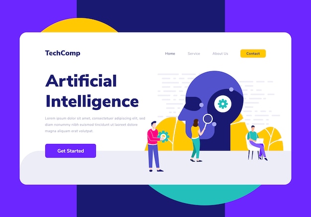 Vector landing page people development artificial intelligence programming illustration