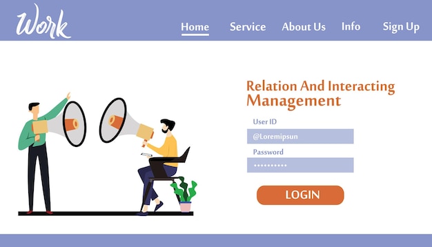 Landing page people relationship, working and interacting vector template design illustration