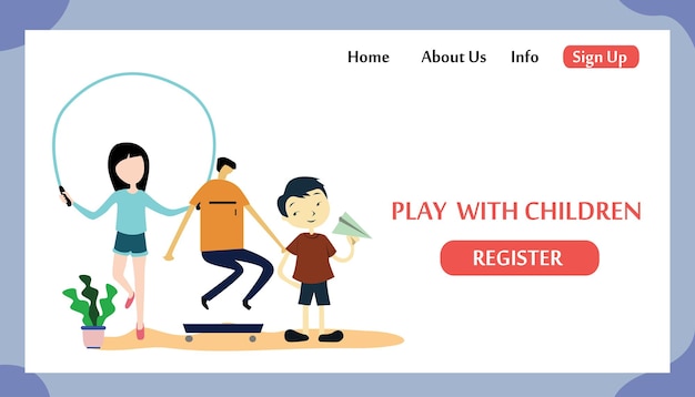 Vector landing page play with children, kids zone modern vector illustration concept for website template and mobile website development