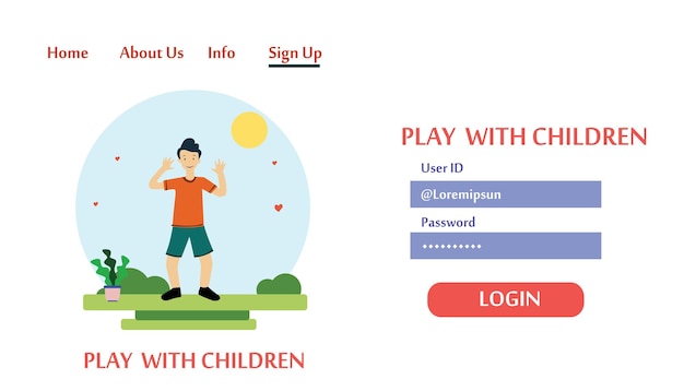 아이들과 함께하는 방문 페이지 플레이, 웹사이트 템플릿 및 모바일 웹사이트 개발을 위한 Kids Zone 현대적인 벡터 일러스트레이션 개념