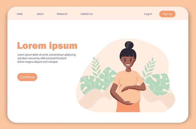 Landing page pregnant black woman caressing her belly