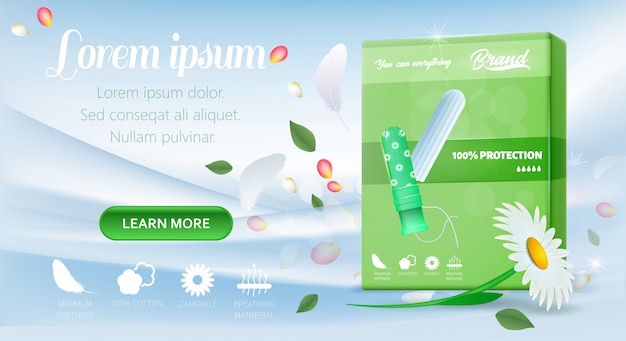 Landing page presenting feminine chamomile tampon