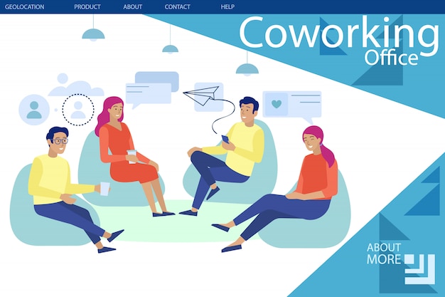 Pagina di destinazione che presenta l'ufficio moderno di coworking