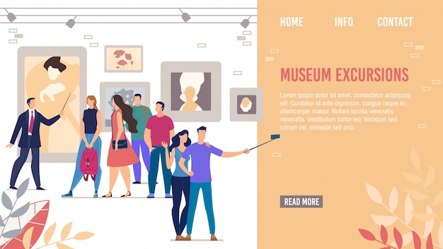 Vector landing page promoting cultural museum excursions