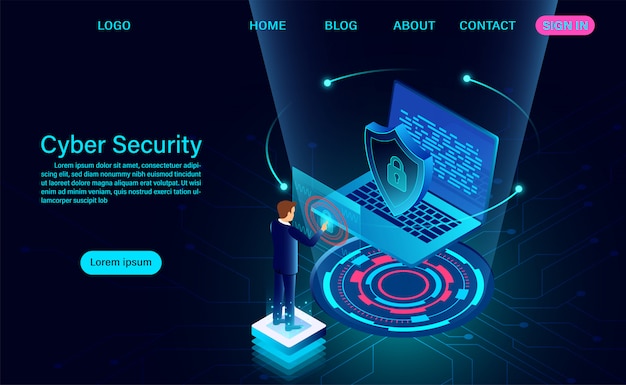 Landing page protect data and confidentiality and data privacy protection concept