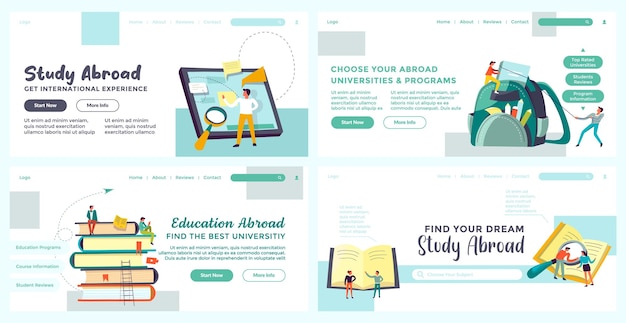 Vector landing page set for education adroad advertising