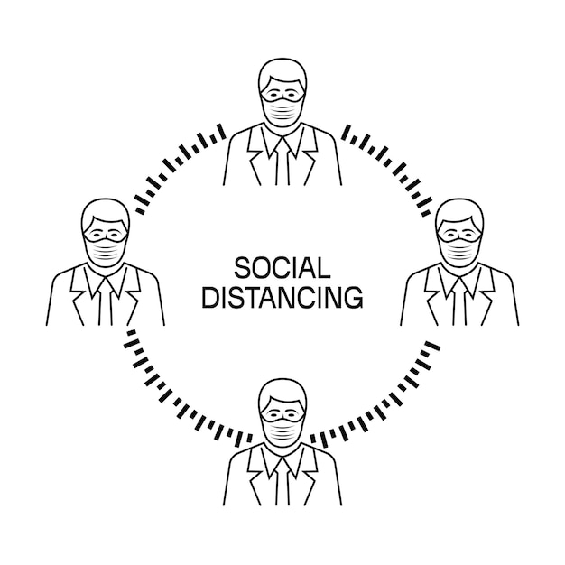 Landing page Social awareness black line icon Keep distance Man and woman in protective masks