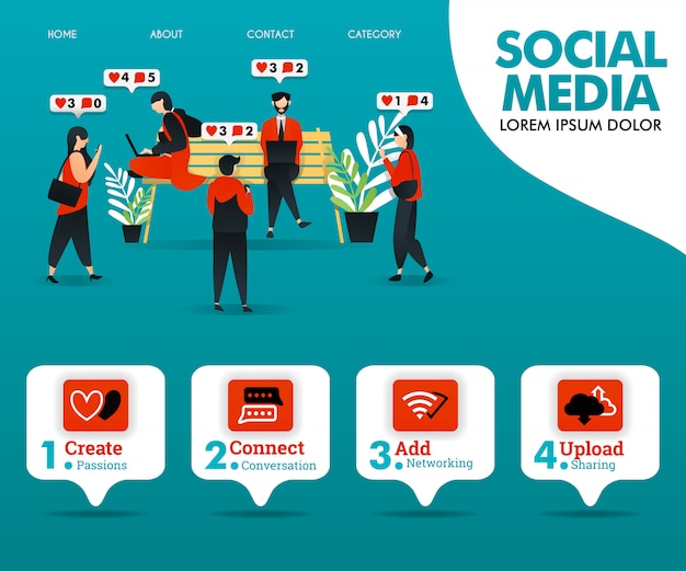 Vector landing page for social media activity