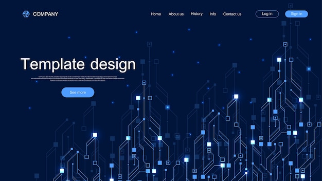 Vector landing page tech background with abstract circuit board textures.