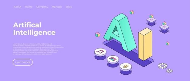 Landing page template ai Website template for ai machine deep learning technology Abstract minimalistic style Ai technology background Web banner layout template